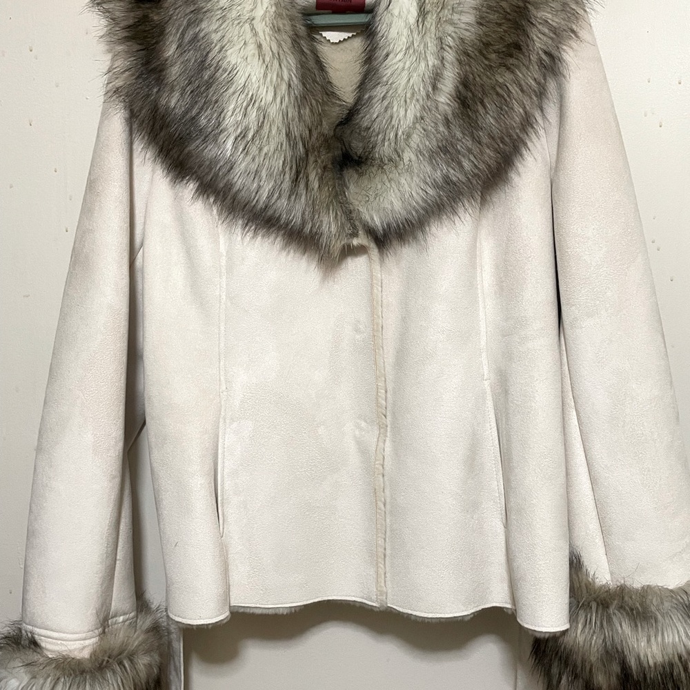NWT Black Mountain Faux Fur Button Down Coat